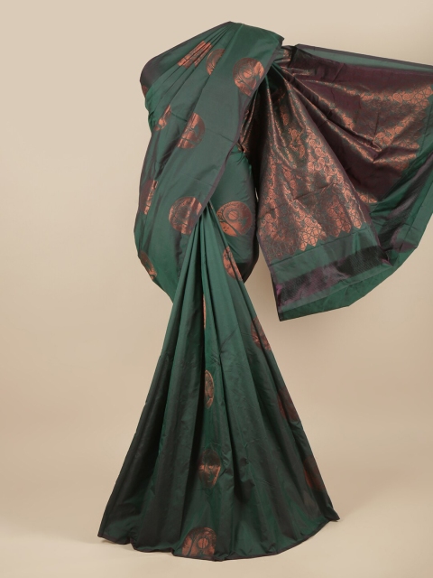 

Pothys Green & Copper-Toned Ethnic Motifs Zari Silk Cotton Saree