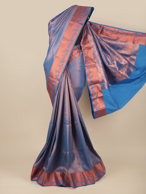 

Pothys Blue & Copper-Toned Woven Design Zari Pure Silk Saree