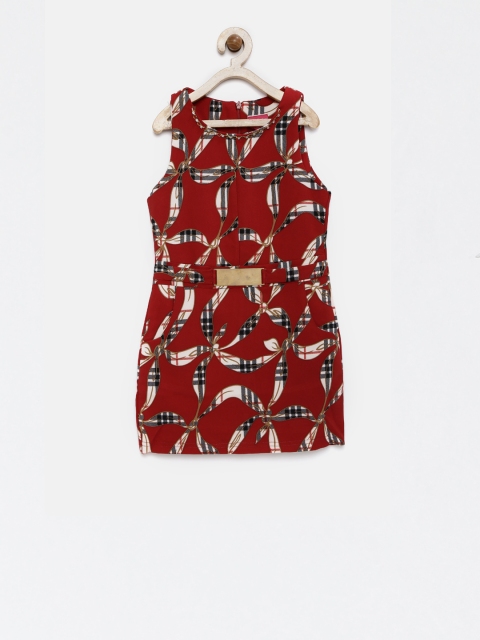 

Tiny Girl Girls Maroon & Off-White Printed Sheath Dress