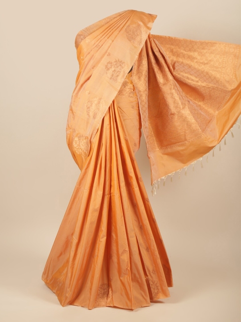 

Pothys Peach-Coloured & Gold-Toned Woven Design Silk Cotton Saree
