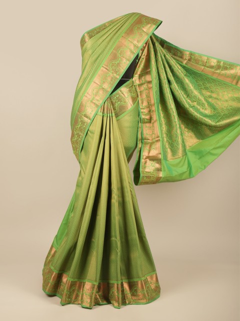 

Pothys Green & Gold-Toned Woven Design Pure Silk Saree