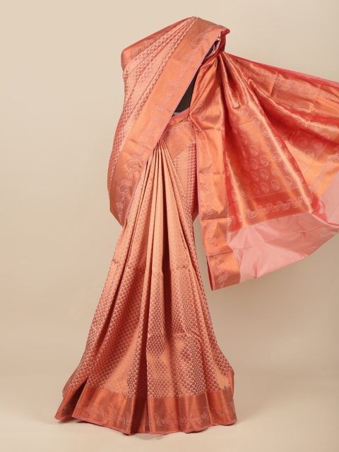 

Pothys Peach-Coloured & Gold-Toned Ethnic Motifs Zari Pure Silk Saree