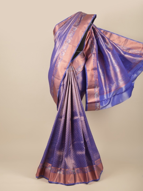 

Pothys Blue & Gold-Toned Woven Design Zari Pure Silk Saree