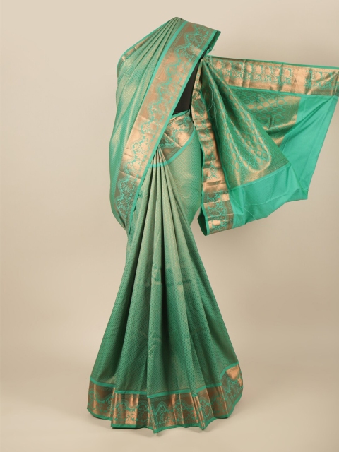 

Pothys Green & Copper-Toned Woven Design Zari Pure Silk Saree