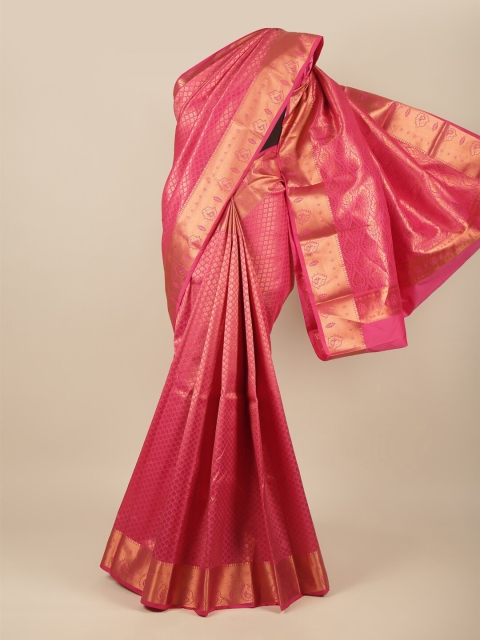 

Pothys Pink & Gold-Toned Ethnic Motifs Zari Pure Silk Saree