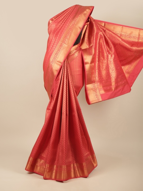 

Pothys Pink & Copper-Toned Floral Zari Pure Silk Saree