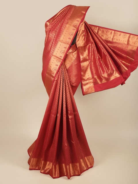 

Pothys Maroon & Copper-Toned Woven Design Pure Silk Saree