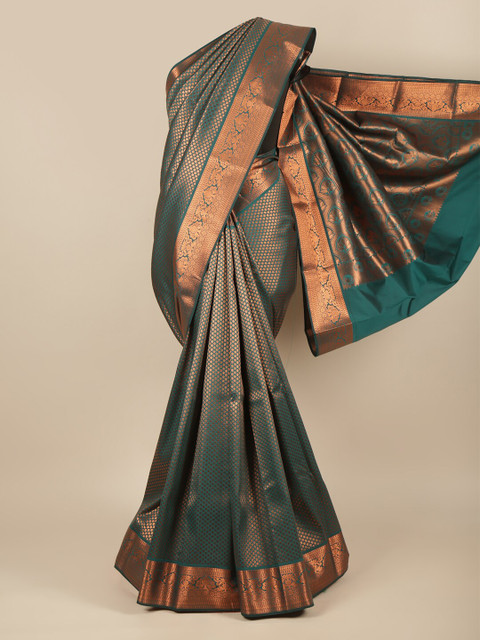 

Pothys Green & Gold-Toned Ethnic Motifs Zari Pure Silk Saree