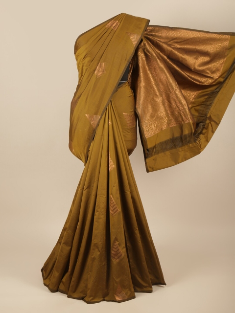 

Pothys Green & Gold-Toned Woven Design Zari Silk Cotton Saree