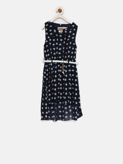 

Tiny Girl Girls Navy Blue Printed Fit and Flare Dress