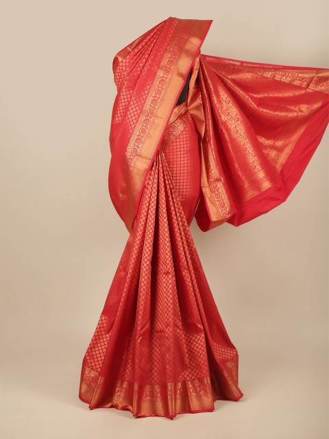 

Pothys Red & Copper-Toned Floral Pure Silk Saree