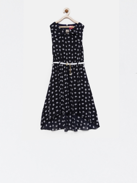 

Tiny Girl Navy Blue Printed Fit and Flare Dress