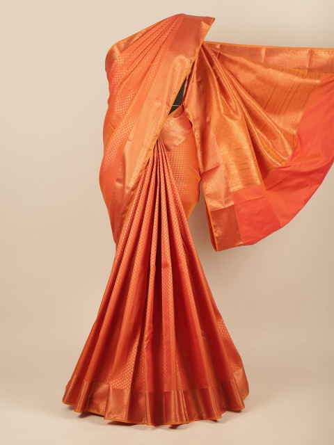 

Pothys Orange & Gold-Toned Ethnic Motifs Zari Pure Silk Saree