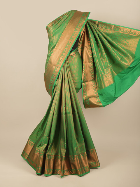 

Pothys Green & Copper-Toned Woven Design Zari Pure Silk Saree