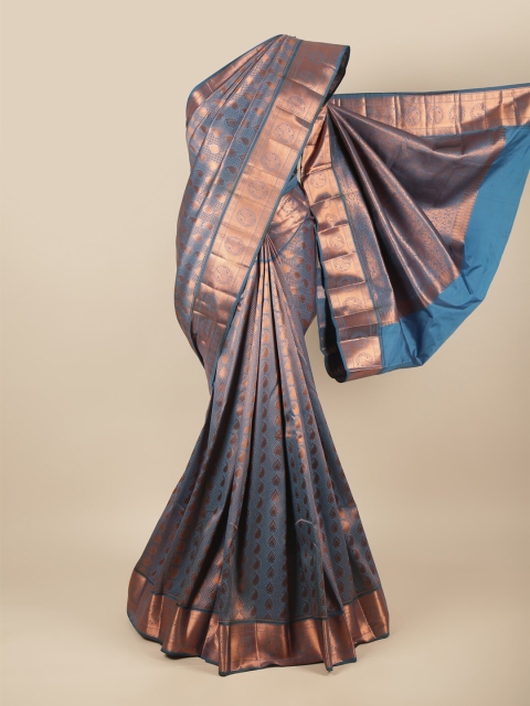 

Pothys Blue & Copper-Toned Paisley Zari Pure Silk Saree