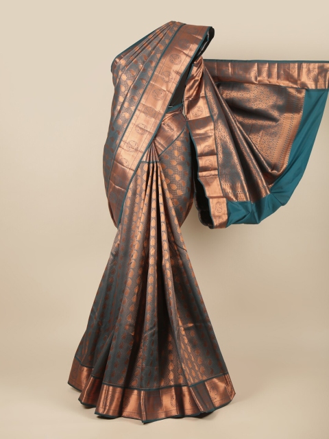 

Pothys Teal & Copper-Toned Ethnic Motifs Zari Pure Silk Saree