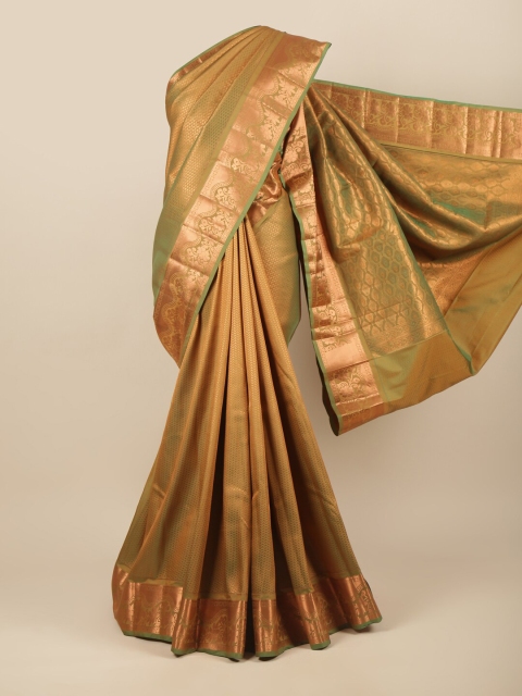 

Pothys Green & Copper-Toned Woven Design Pure Silk Saree