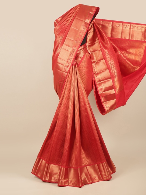 

Pothys Red & Copper-Toned Woven Design Zari Pure Silk Saree