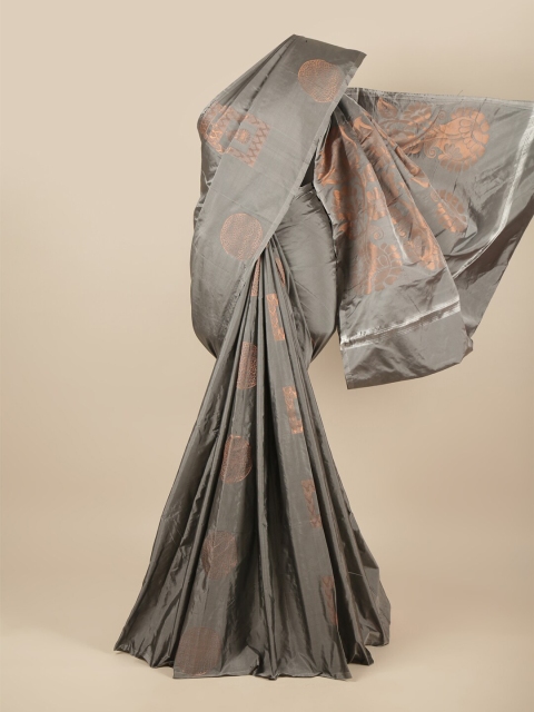 

Pothys Grey & Copper-Toned Ethnic Motifs Zari Silk Cotton Saree