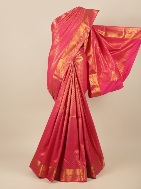 

Pothys Pink & Gold-Toned Woven Design Zari Pure Silk Saree