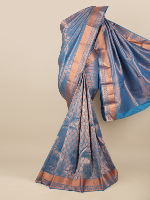 

Pothys Blue & Copper-Toned Ethnic Motifs Zari Pure Silk Saree