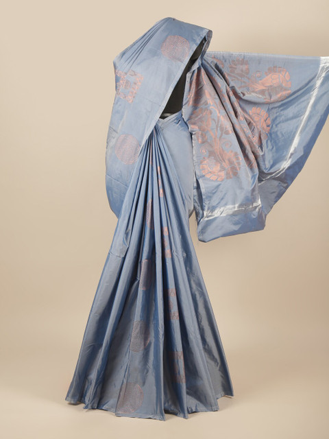 

Pothys Blue & Copper-Toned Ethnic Motifs Zari Silk Cotton Saree