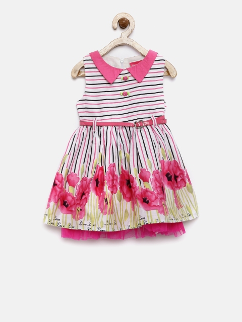 

Tiny Girl Girls White & Pink Printed Fit & Flare Dress