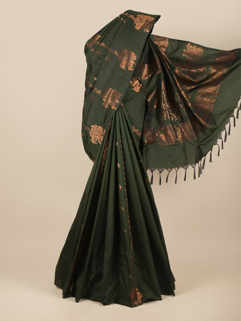 

Pothys Green & Copper-Toned Ethnic Motifs Zari Silk Cotton Saree