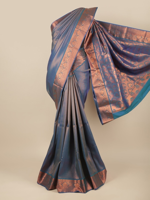 

Pothys Blue & Copper-Toned Ethnic Motifs Zari Pure Silk Saree