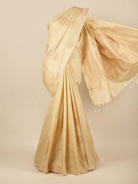 

Pothys Cream-Coloured & Gold-Toned Woven Design Zari Silk Cotton Saree