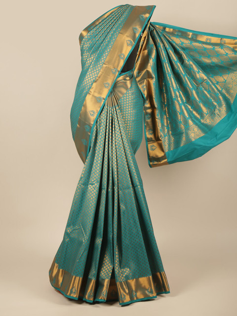 

Pothys Green & Gold-Toned Ethnic Motifs Zari Pure Silk Saree