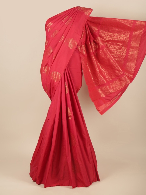 

Pothys Red & Copper-Toned Paisley Zari Silk Cotton Saree
