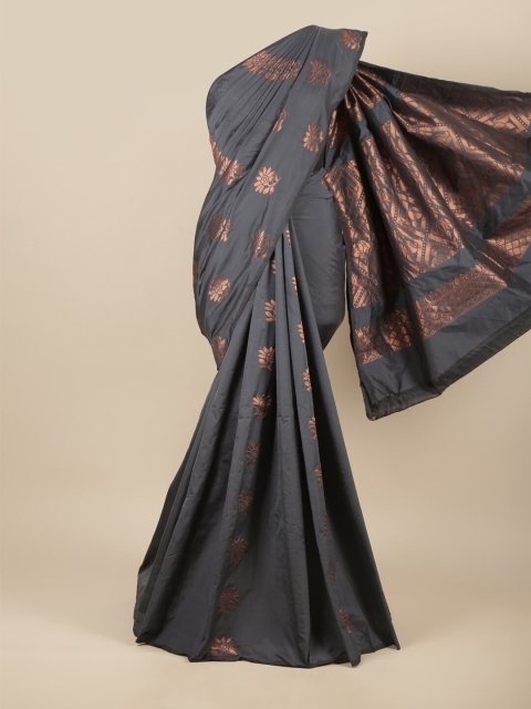 

Pothys Grey & Copper-Toned Floral Zari Silk Cotton Saree