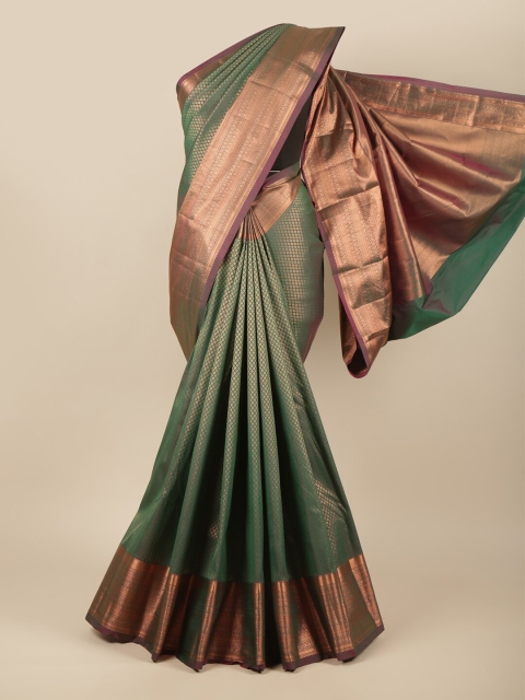 

Pothys Green & Copper-Toned Woven Design Zari Pure Silk Saree