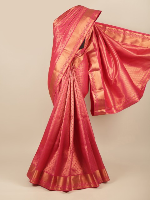 

Pothys Pink & Copper-Toned Ethnic Motifs Zari Pure Silk Saree