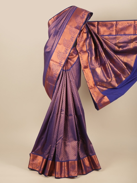 

Pothys Blue & Copper-Toned Ethnic Motifs Pure Silk Saree