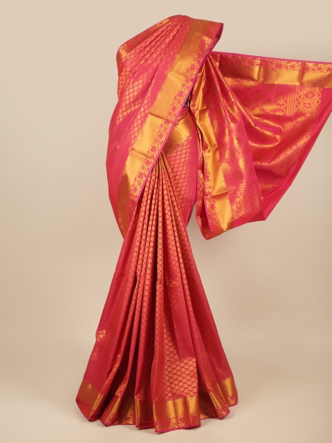 

Pothys Pink & Gold-Toned Woven Design Zari Pure Silk Saree