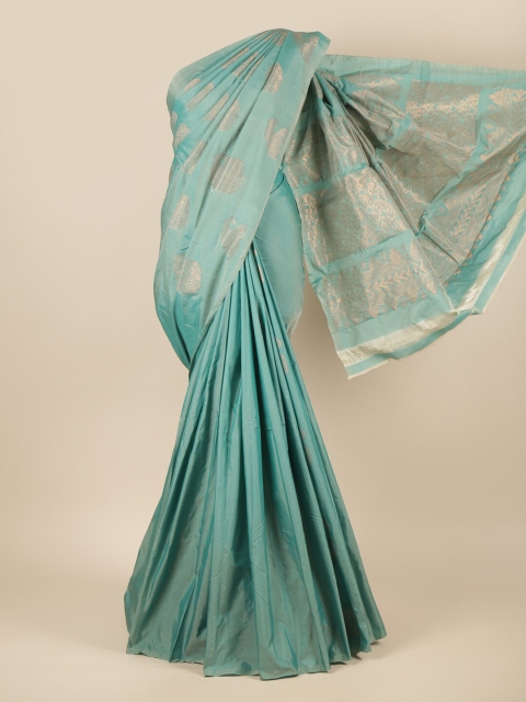 

Pothys Sea Green & Gold-Toned Ethnic Motifs Zari Silk Cotton Saree