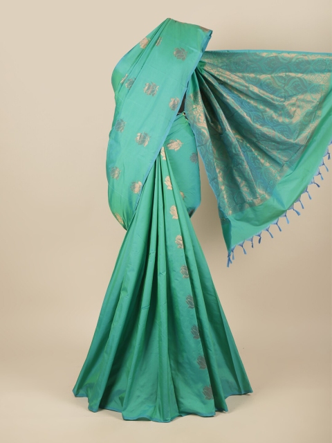 

Pothys Green & Copper-Toned Floral Zari Silk Cotton Saree