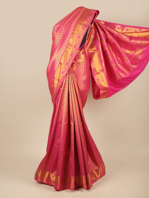 

Pothys Pink & Gold-Toned Floral Zari Pure Silk Saree