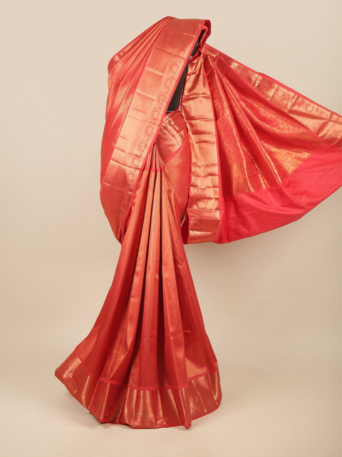 

Pothys Red & Gold-Toned Zari Pure Silk Saree