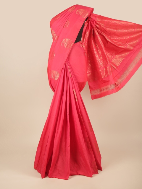 

Pothys Pink & Copper-Toned Paisley Zari Silk Cotton Saree