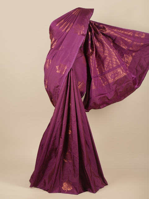 

Pothys Purple & Copper-Toned Floral Zari Silk Cotton Saree