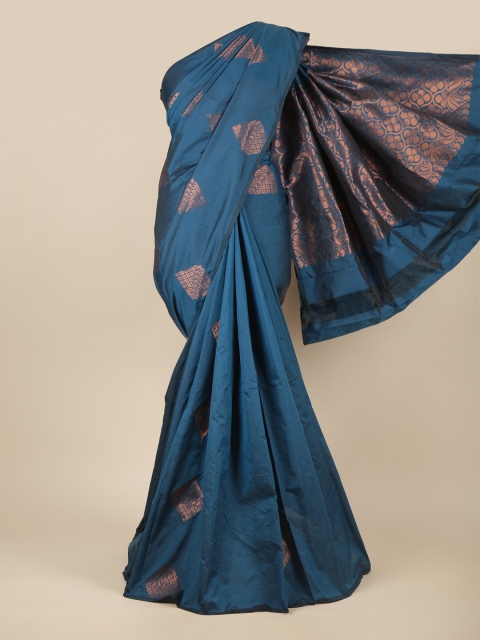 

Pothys Teal & Copper-Toned Ethnic Motifs Zari Silk Cotton Saree