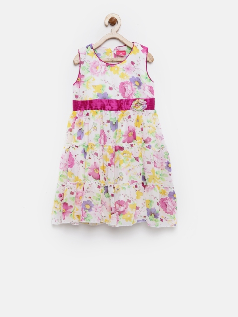 

Tiny Girl Girls White & Magenta Printed Fit & Flare Dress