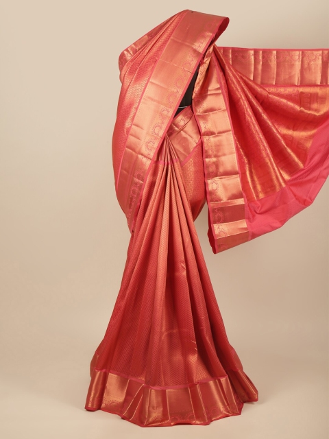 

Pothys Pink & Copper-Toned Floral Zari Pure Silk Saree