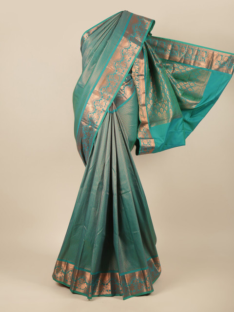 

Pothys Green & Copper-Toned Floral Zari Pure Silk Saree