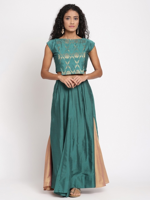 

Abhishti Green Banarasi Crop top