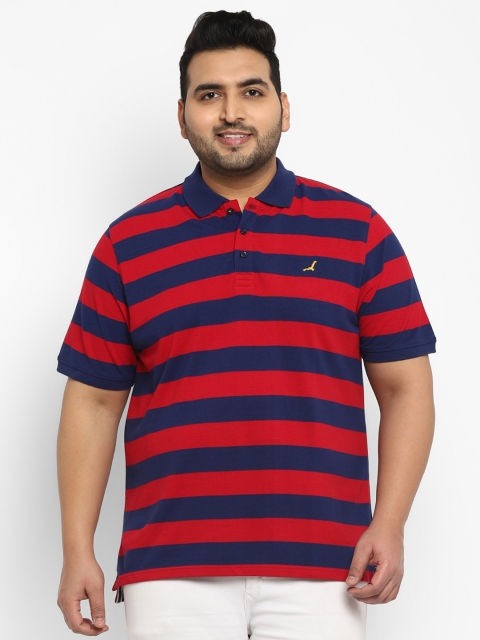 

American Crew Plus Size Men Red & Blue Striped Polo Collar T-shirt