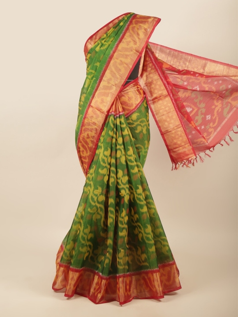 

Pothys Green & Yellow Floral Zari Silk Cotton Saree